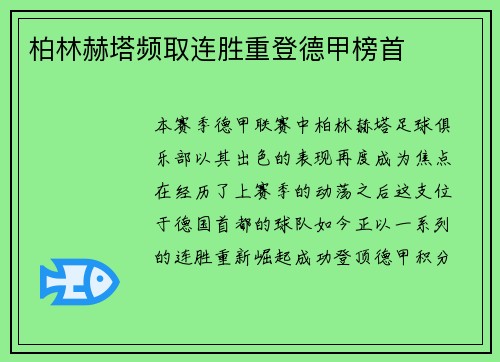 柏林赫塔频取连胜重登德甲榜首
